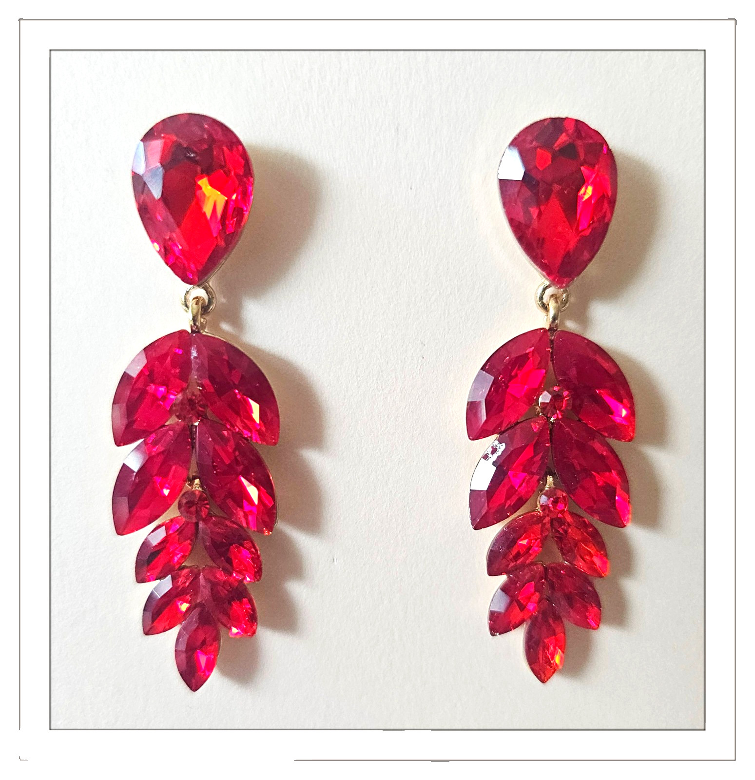 Long Red Crystal Earrings Special Occasion Chandelier Pierced