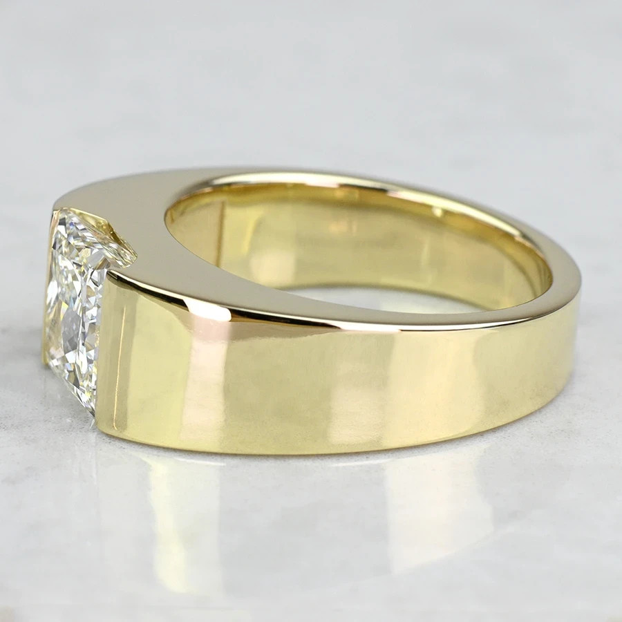 3CT Princess Moissanite Channel Set Mens Engagement Ring 14K Yellow Gold Plated