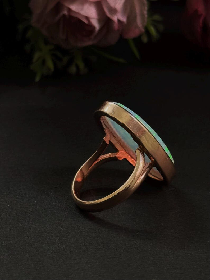 Rainbow Fire Opal Cocktail 925 Sterling Silver Ring Gift For Her