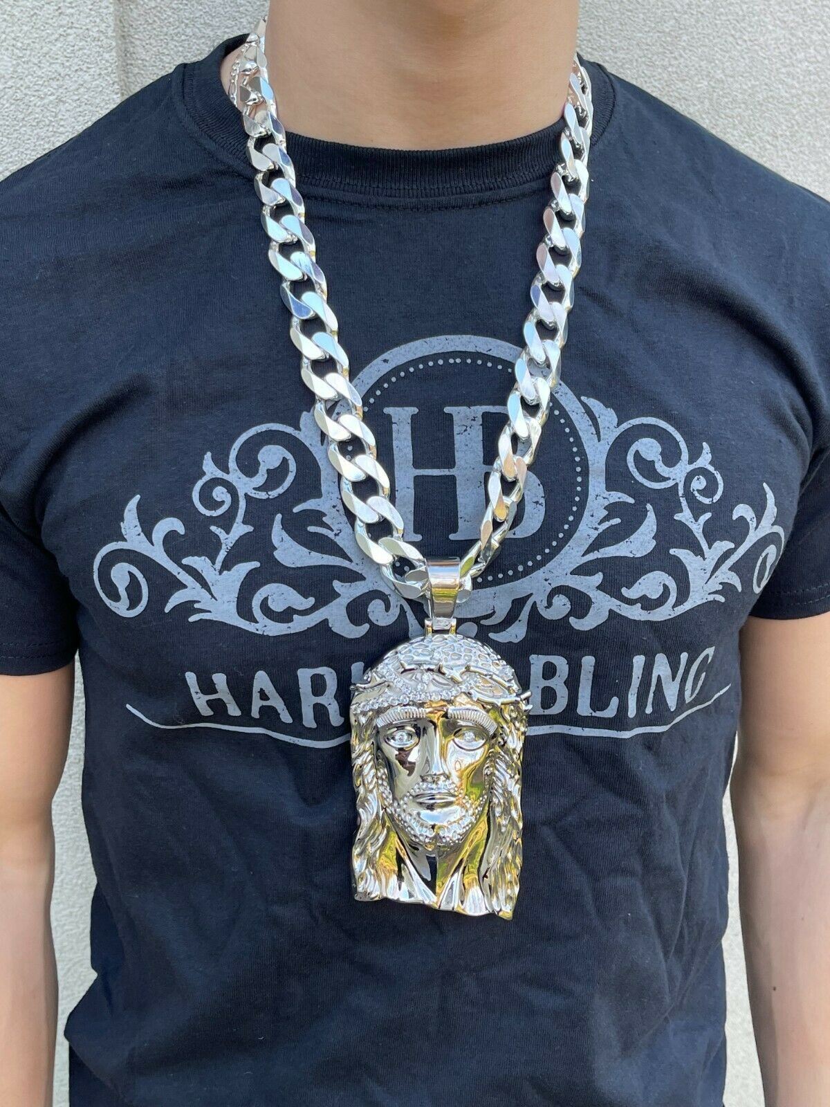 HUGE 6″ 310 Gram 925 Silver Hip Hop Mens Jesus Piece Pendant Necklace Iced CZ