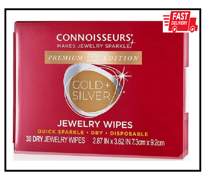 CONNOISSEURS Premium Edition Jewelry Wipes for Gold & Silver Jewelry – 30 Pack