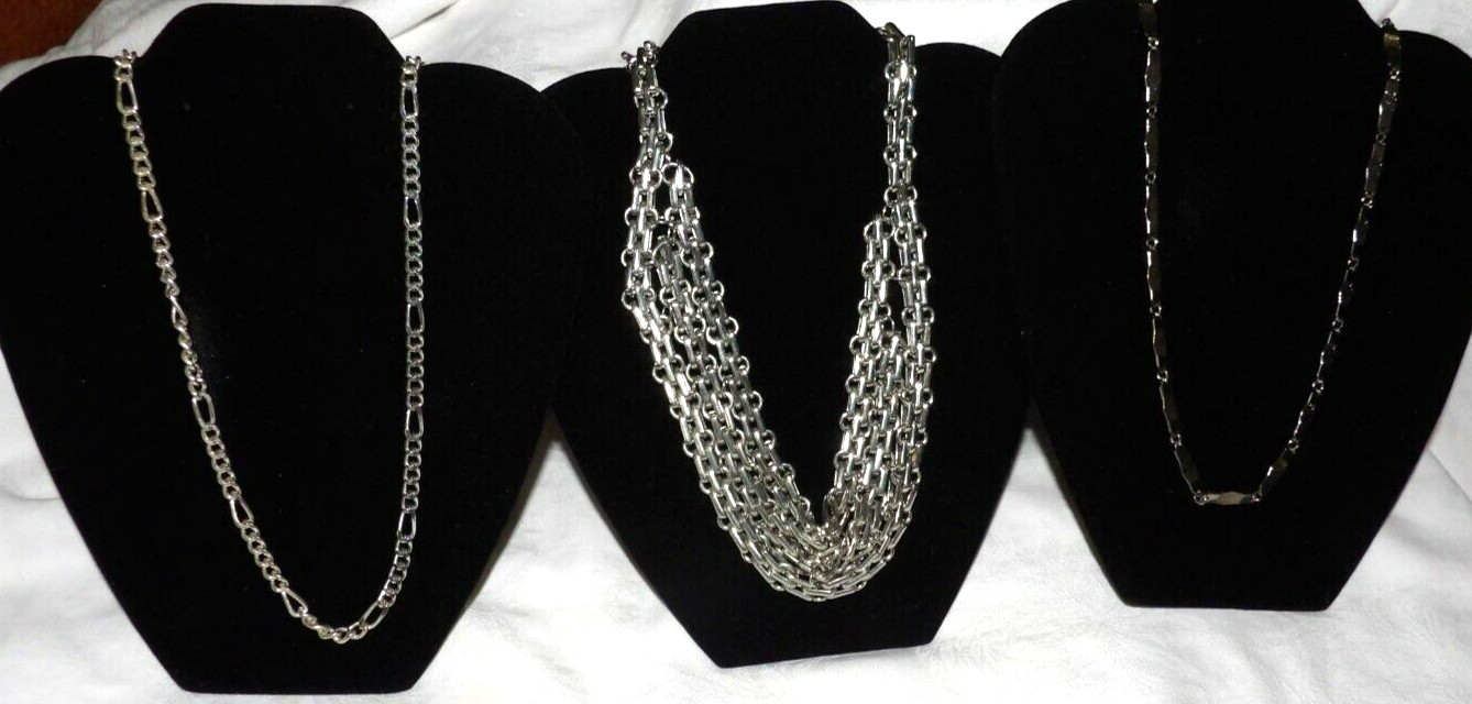 STAINLESS STEEL Lot of 3 Chain NECKLACES Single 22″ &34″ Length 18″ Multi-Strand