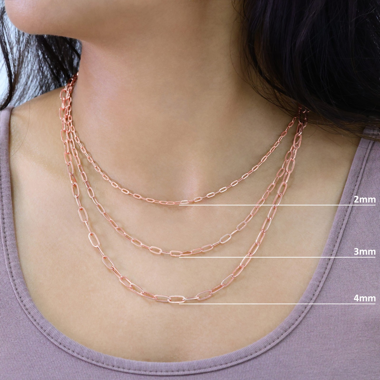 14k Rose Gold Paperclip 2mm-7mm Cable Chain Bracelet Necklace Mens Women 7″-24″