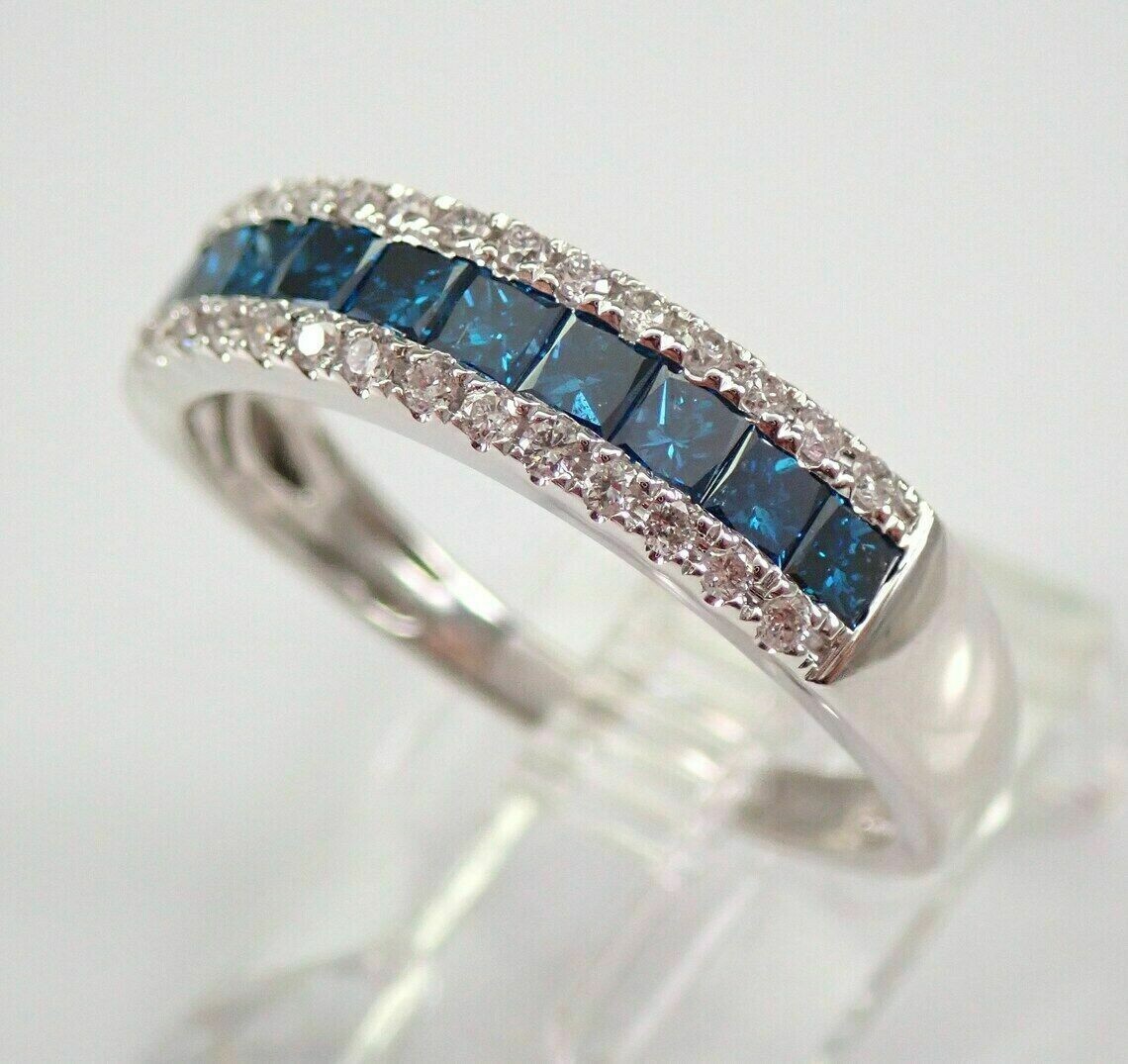 14K White Gold Finish Blue Princess Cut LBT Diamond Anniversary Wedding Ring 3Ct