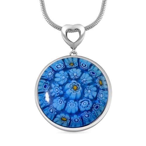 Stainless Steel Multi Color Glass Pendant Necklace Jewelry for Women Size 24-28″