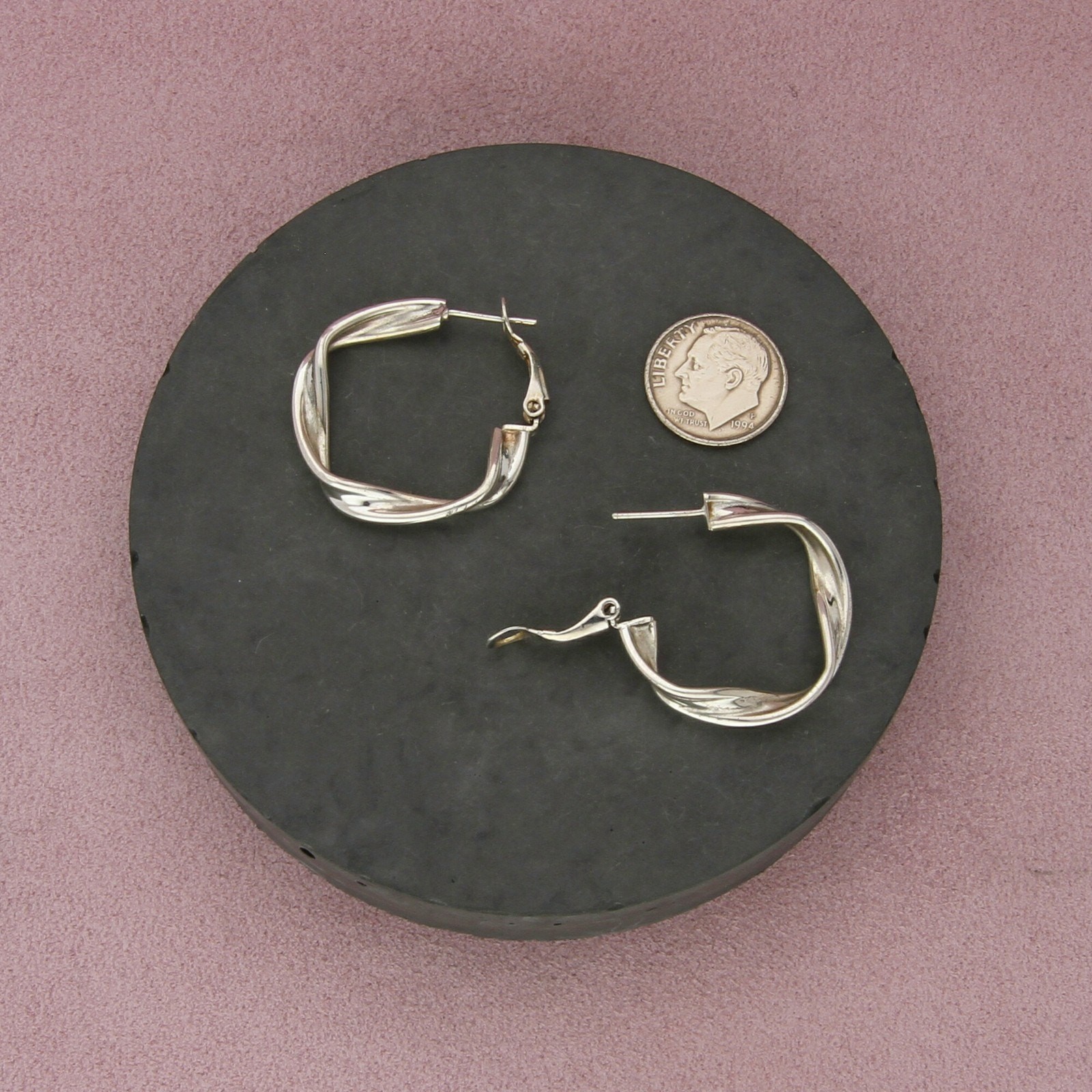 sterling silver vintage 30mm folded clip-post hoop earrings
