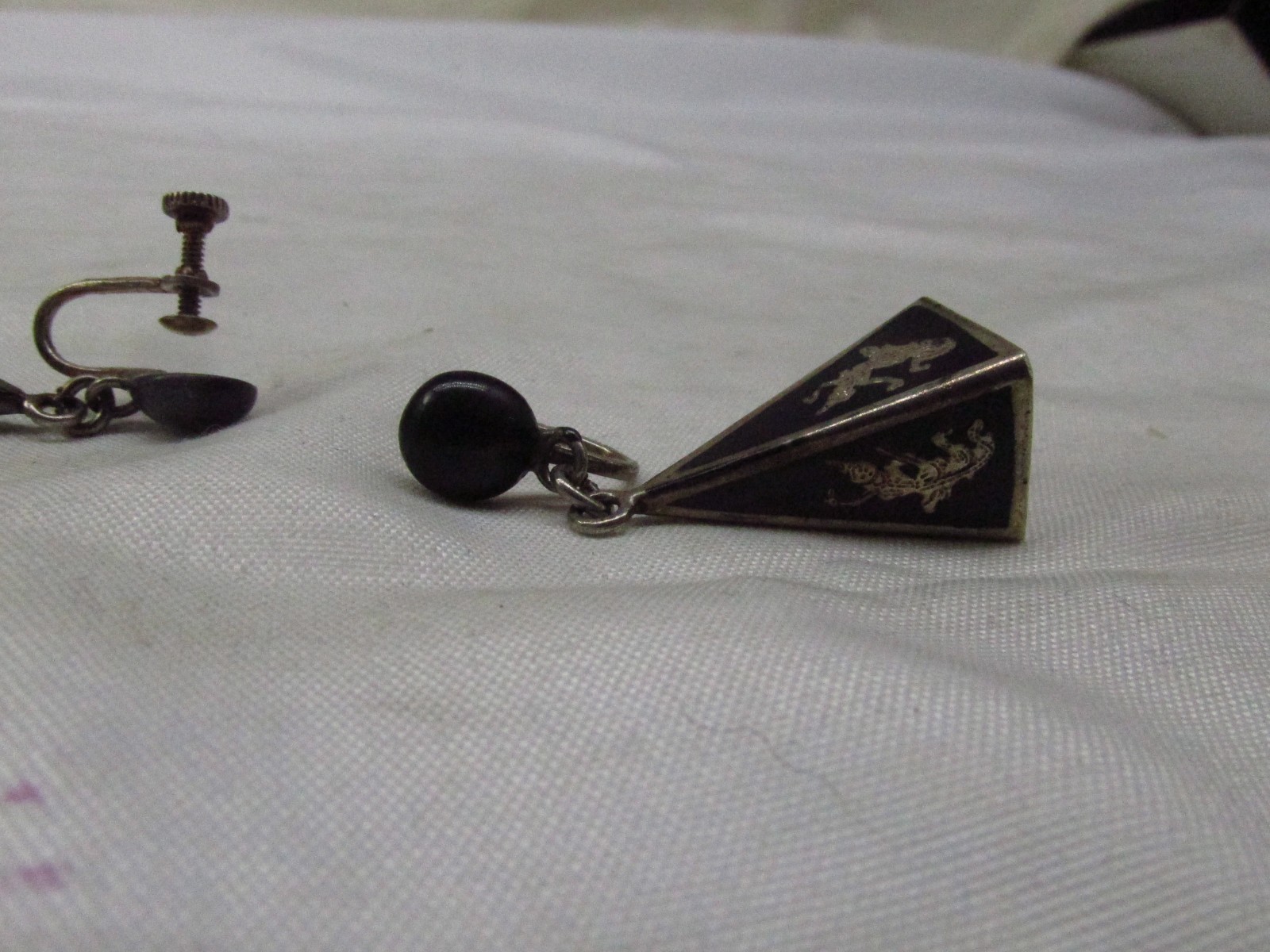 Siam Sterling Silver Black Enamel Dancer Drop Screw Back Earrings 1.5 x .5″ #718