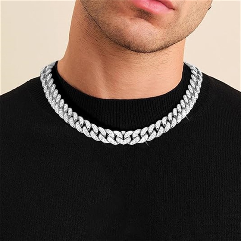 Mens Cuban Link Chain Cuban Necklace Silver Chain Diamond Chains for Men 18 inch