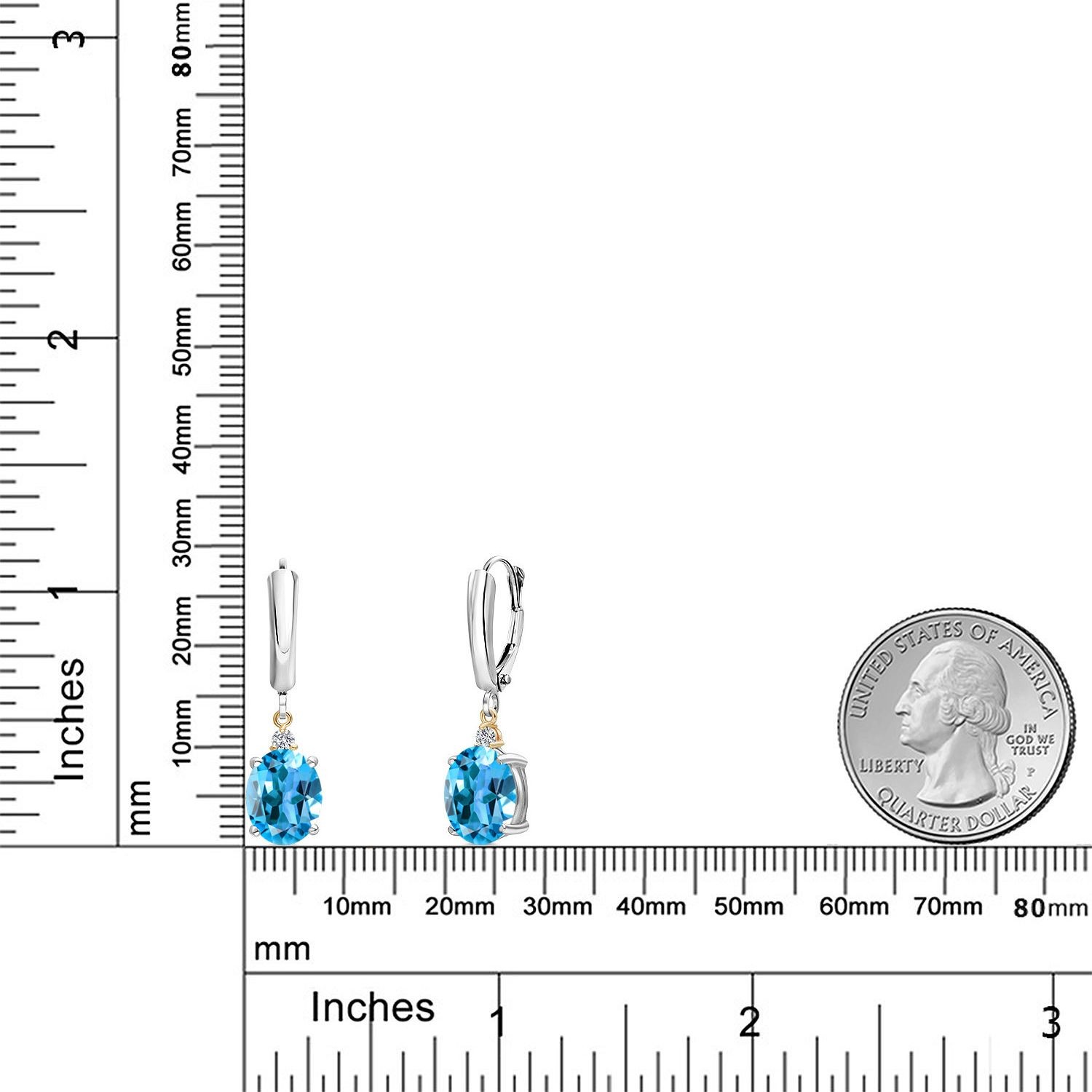 925 Silver and 10K Yellow Gold Swiss Blue Topaz and Lab Grown Diamond Dangle