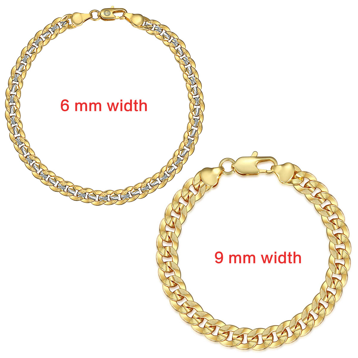 6MM/9MM Yellow Gold Filled Bracelet Curb Chain Cuban 7″-9″ for Men Women