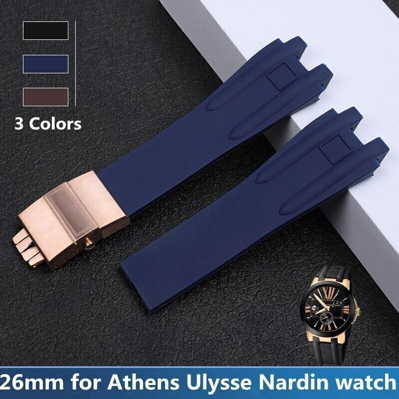 26mm For Ulysse Nardin El Toro Executive Silicone Rubber Watch Band Strap
