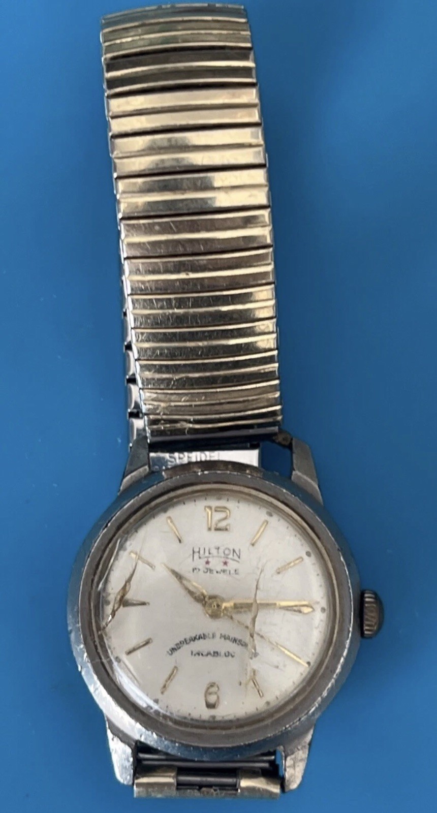 Vintage Hilton 17 Jewels Incabloc Watch Not Running W/ 10k GF Top Band