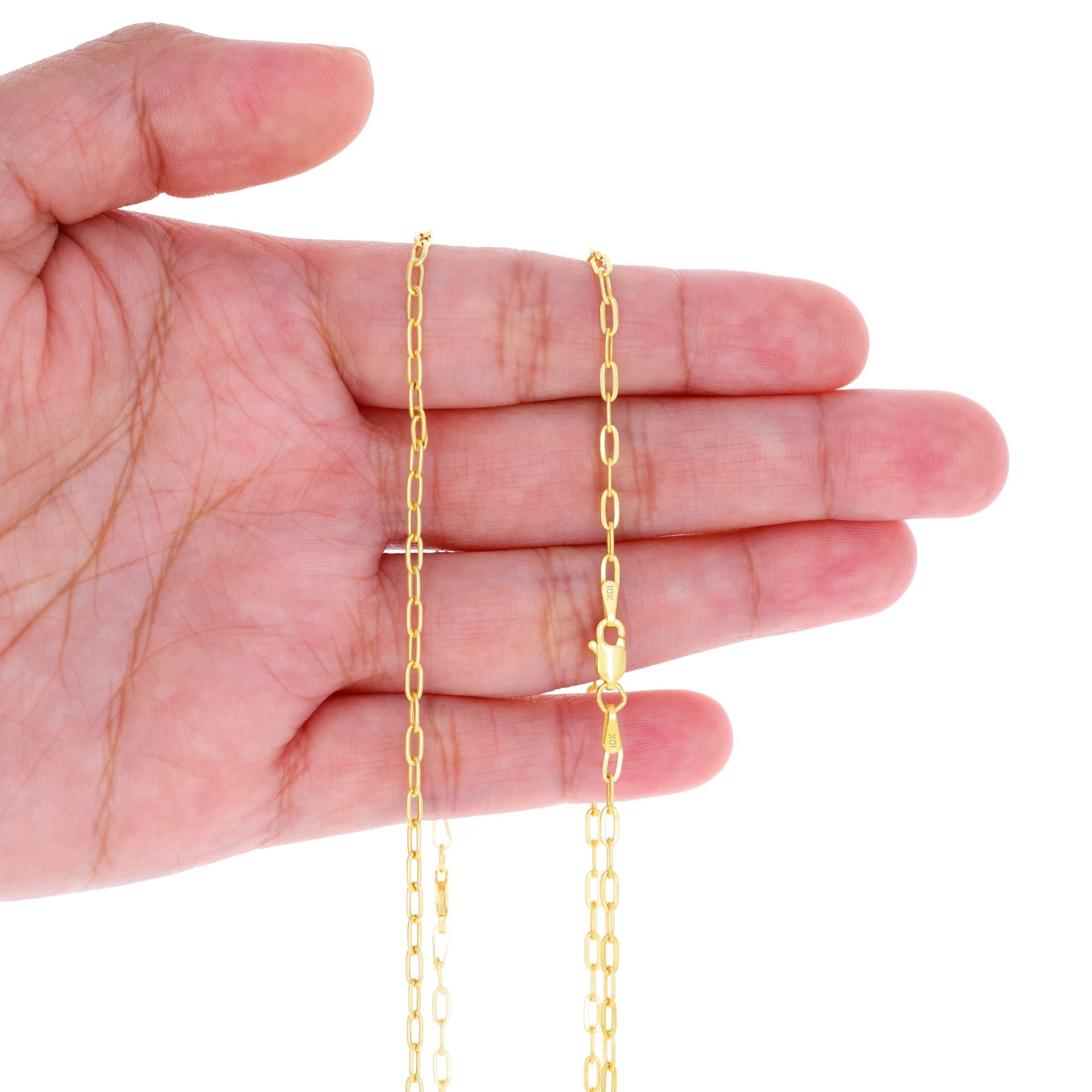 10k Yellow Gold 2mm Paperclip Chain Cable Rolo Link Necklace Womens 16″- 24″