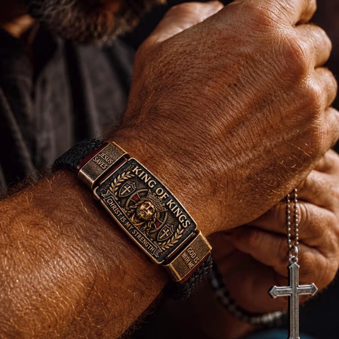 King of Kings Religious Bracelet, Adjustable Inspirational Wristband for Men