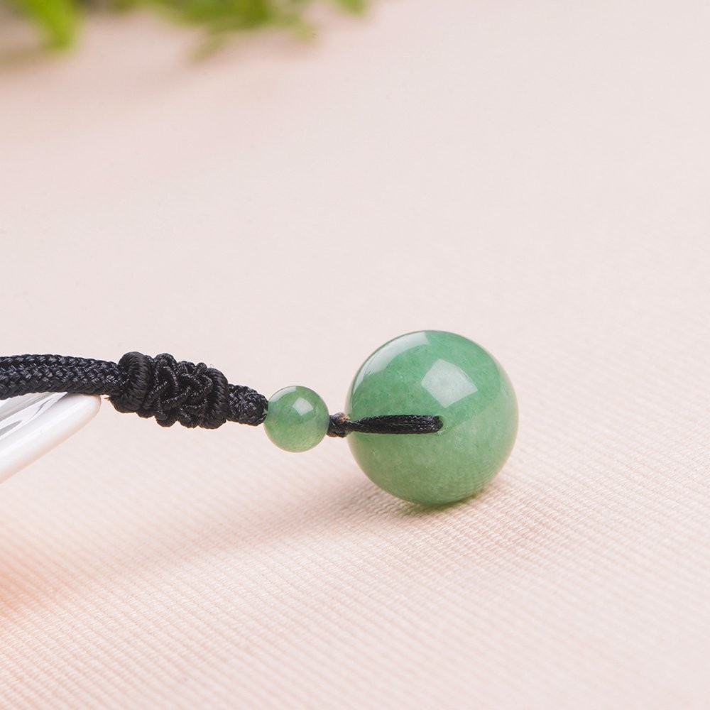 Unisex Genuine Round Gemstone Beads Pendant Necklace Green Jade Aventurine