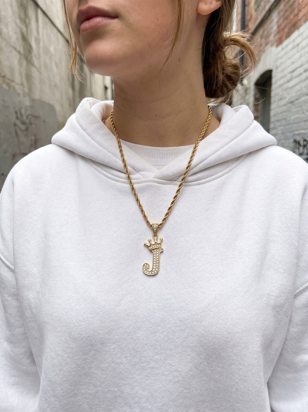 Crown Letter Necklace – Bling Rhinestone Initial Pendant with Gold Chain