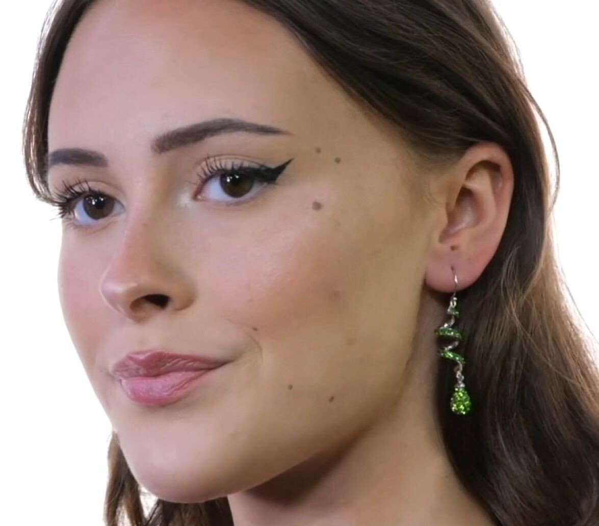 14K White Gold Plated Light green Spiral Shape Crystal Drop Dangle Hook Earrings