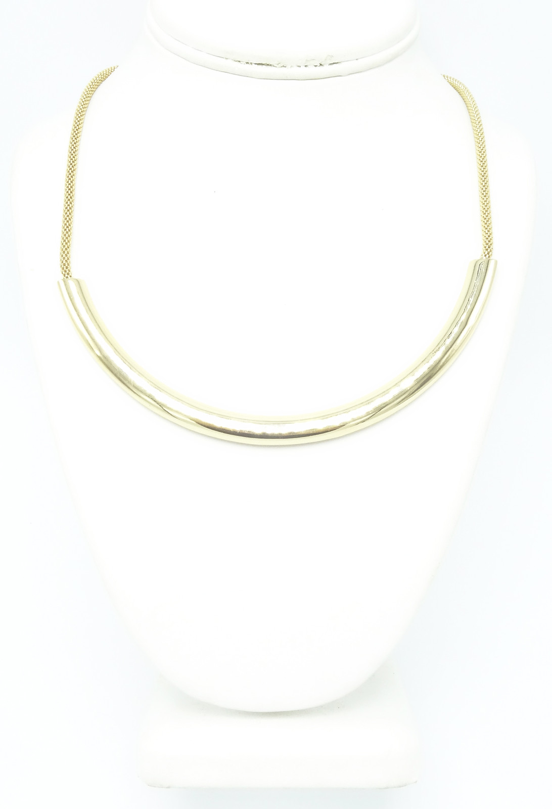 New Shiny Gold Mesh Chain Necklace with Curved Bar $22 Tags #N2588
