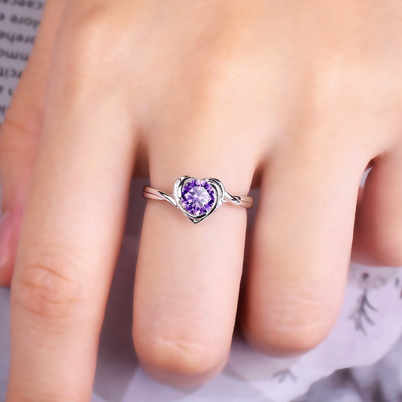 Fashion Sterling Silver Love Heart Shinning Moissanite Ring Adjustable