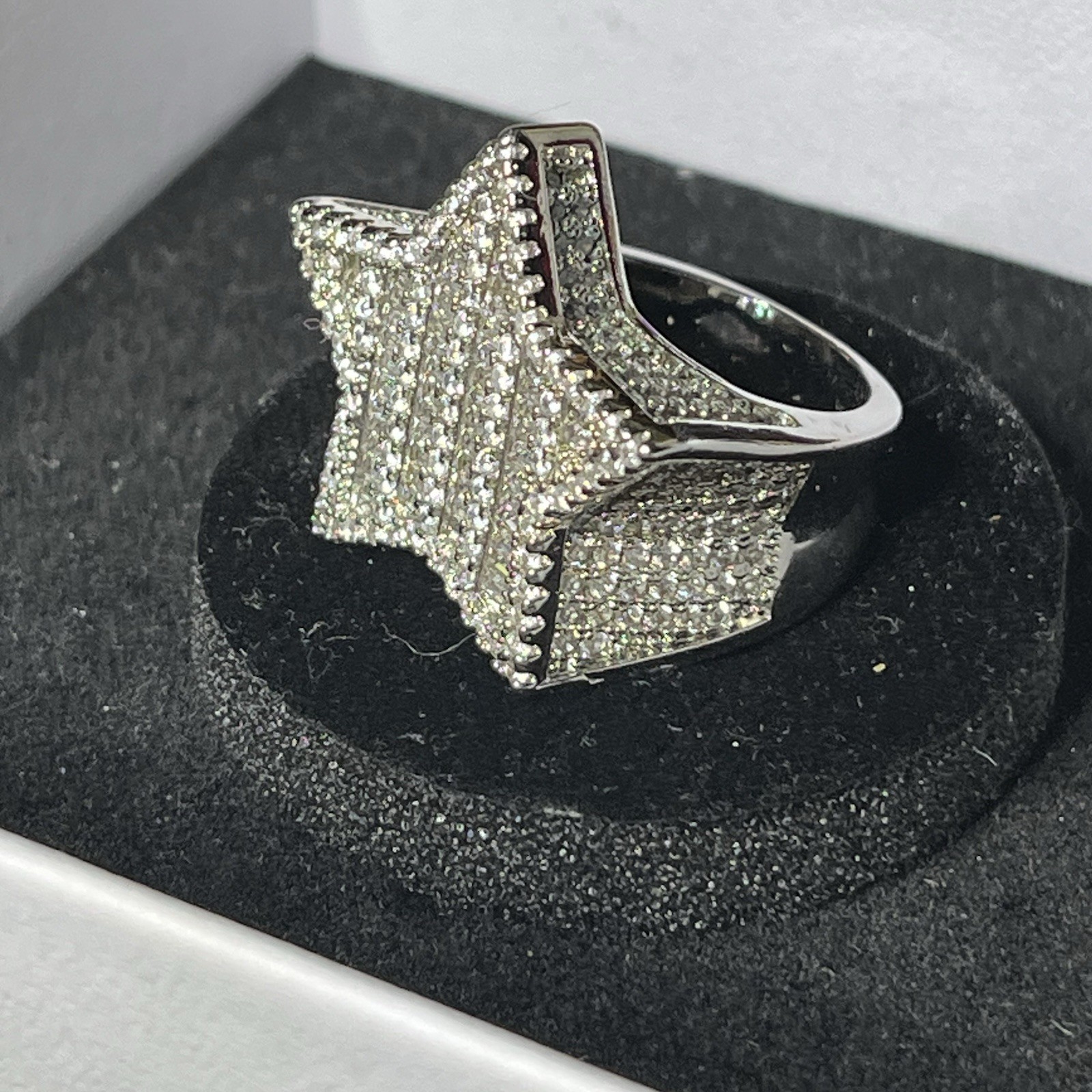 Silver Tone Star Masonite diamonds Baguette Statement Ring Size 7