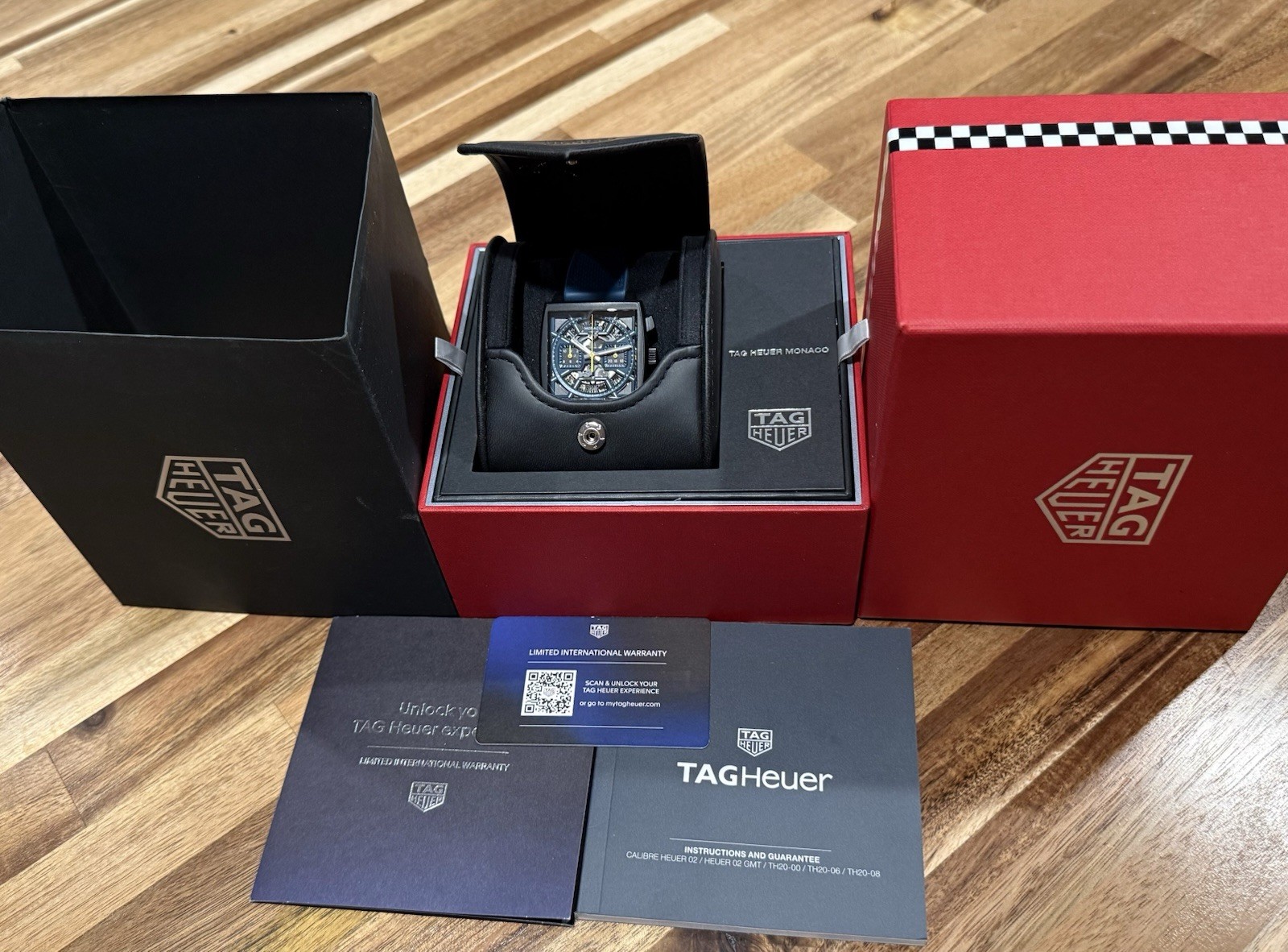 2025 Unworn TAG Heuer Monaco BLUE Skeleton DLC Titanium CBL2188.FT6261 Full set