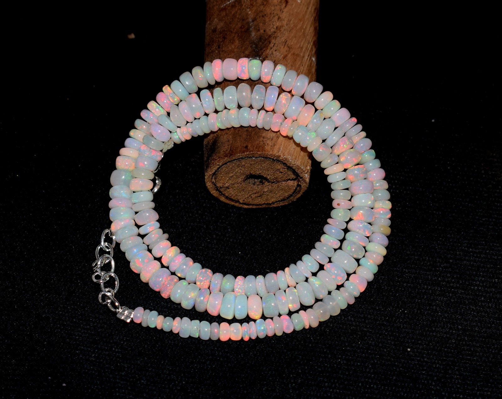 16″Natural Ethiopian Opal Wello Fire Opal Gemstone Bead Necklace AF0494