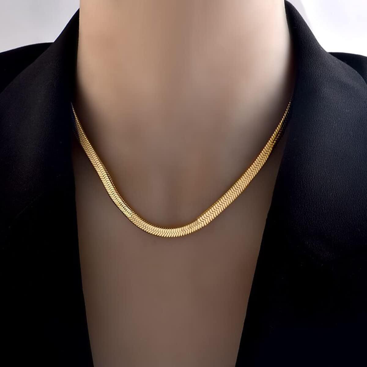 Gold Tone Clavicle Chain Flat Snake Bone Herringbone Choker Neck Necklace Chain