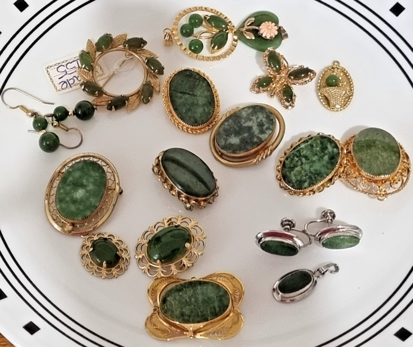 Vintage Genuine Jade 12K Gold Filled Brooch Pendant Lot 1950s USA see Video 74gm