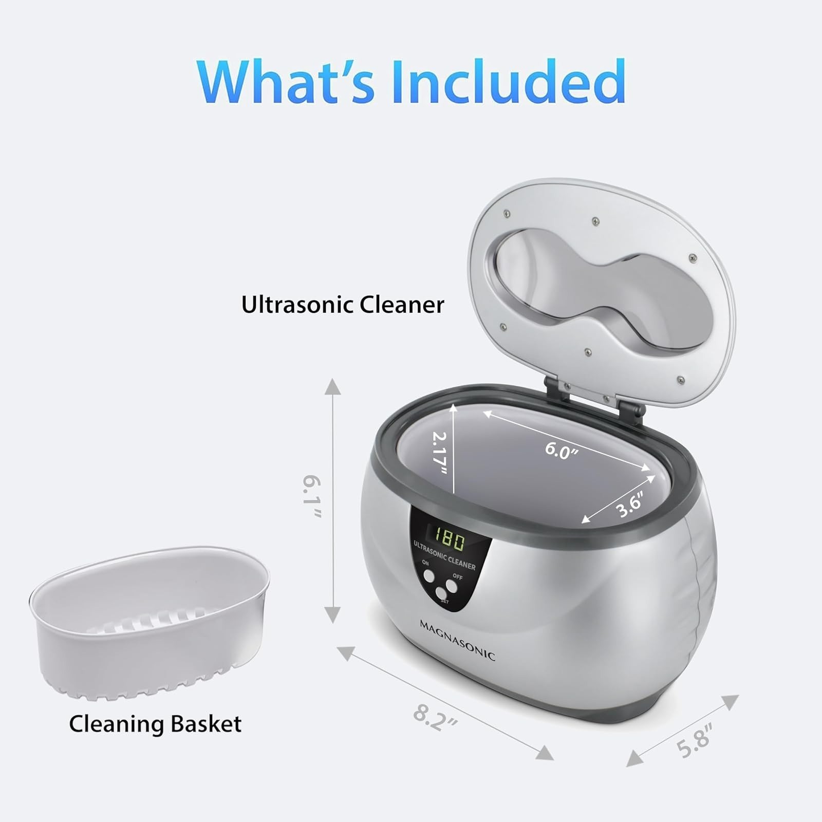 Magnasonic Ultrasonic Cleaner – 20oz Stainless Steel Tank, 5 Modes