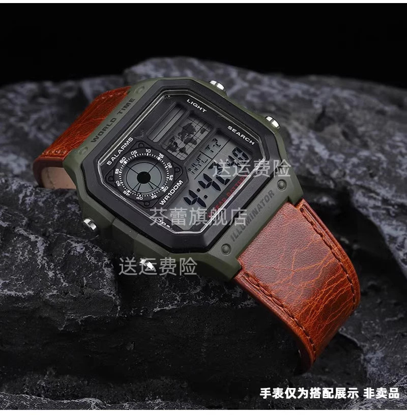 Retro Genuine Leather Watchband For Casio AE1200 AE1300 A158W/A168 W-216H Vintag