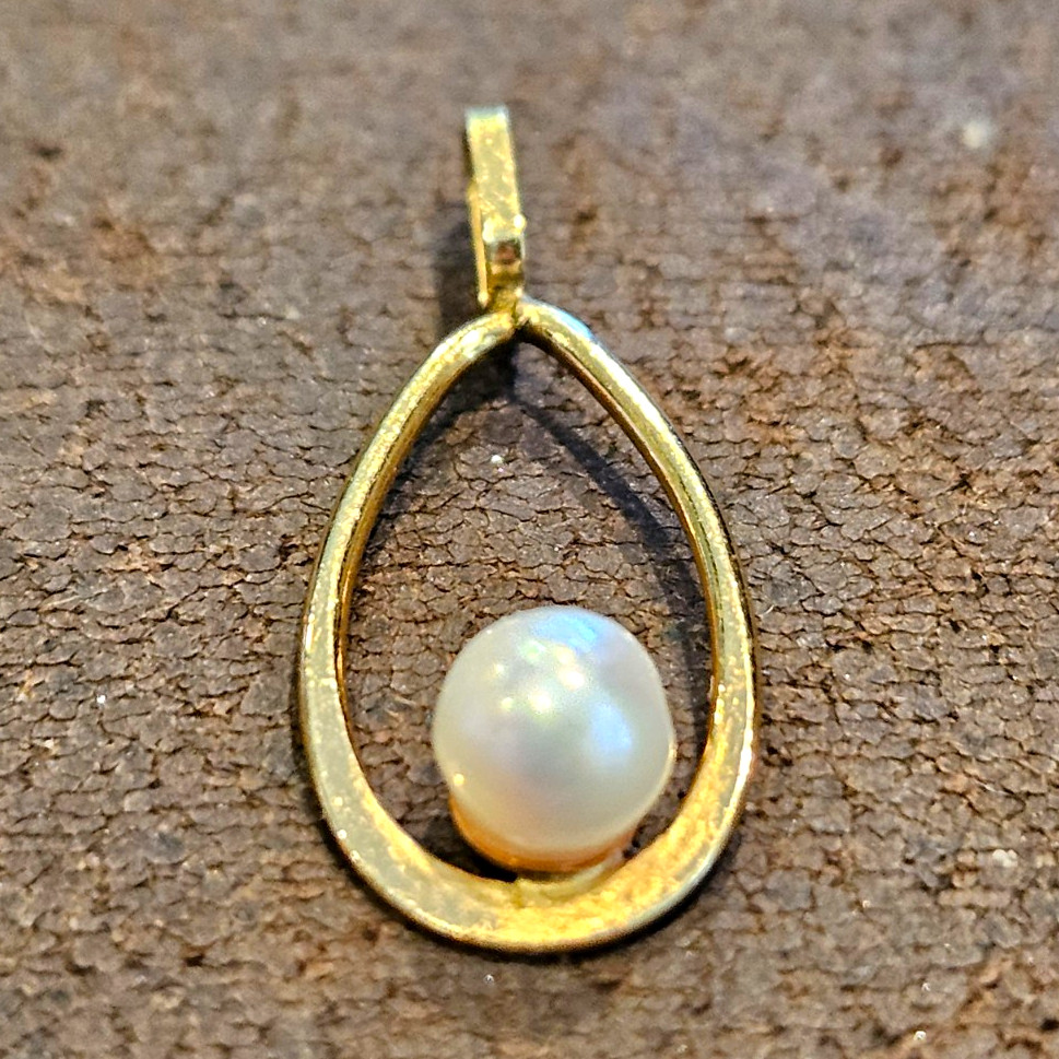 Vintage 14K 12K Gold Filled Pearl Pendant Necklace Set Dainty 18″ Cable Chain
