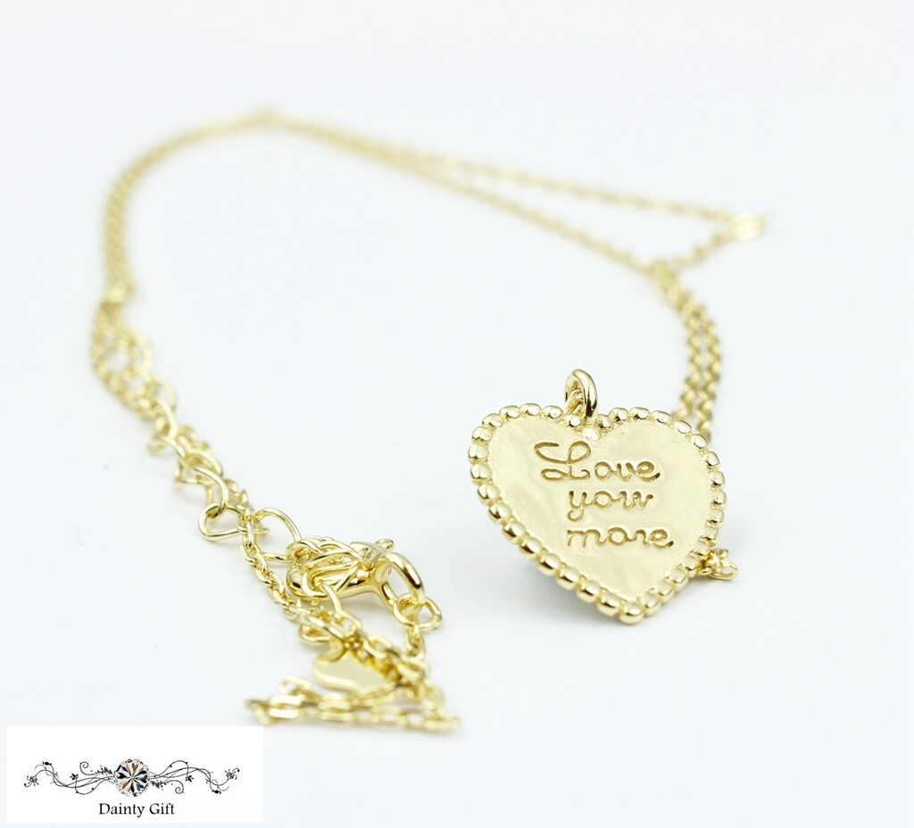Fashion Women Love You More Gold Heart 925 Sterling Silver Necklace 15.75-17.5″