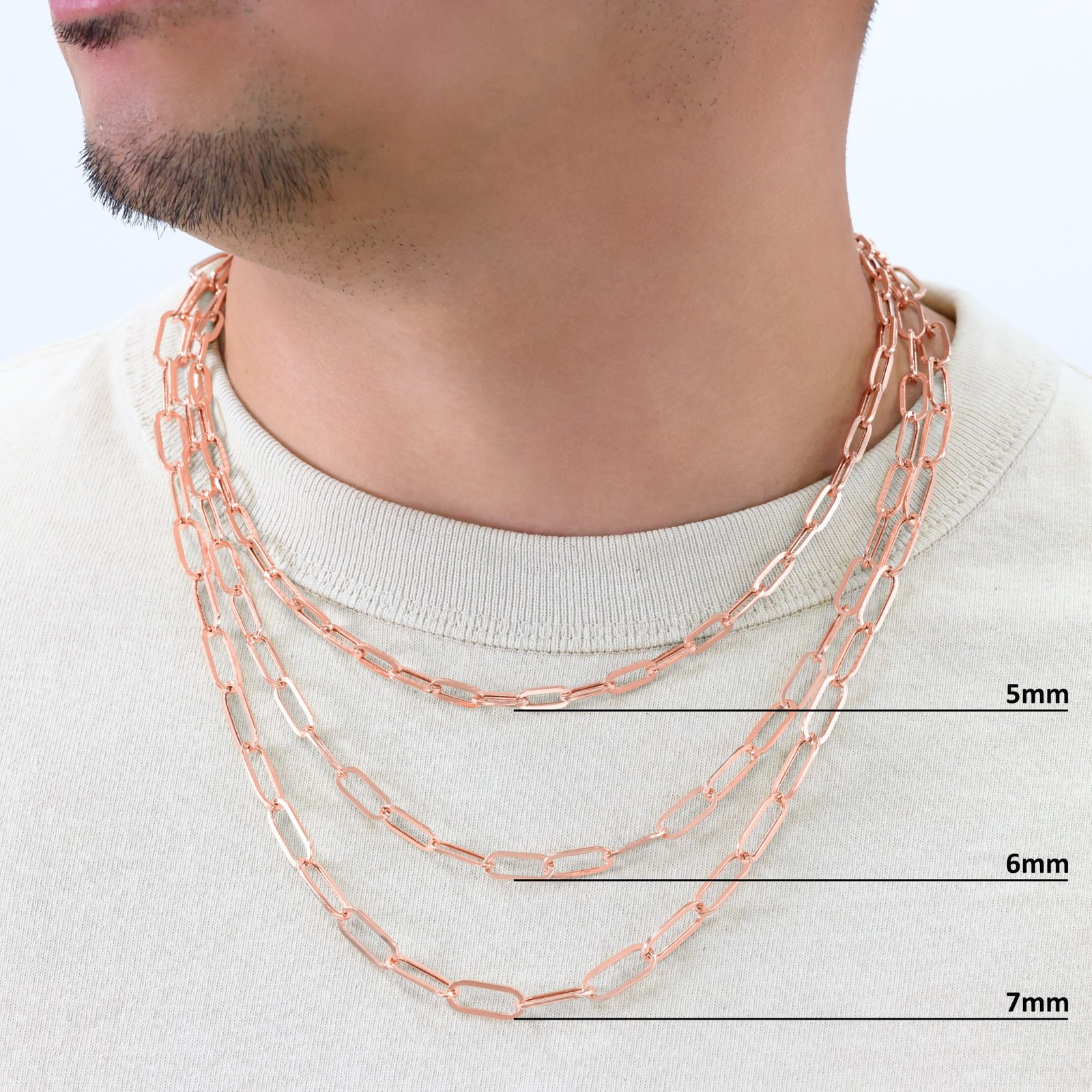 14k Rose Gold Paperclip 2mm-7mm Cable Chain Bracelet Necklace Mens Women 7″-24″