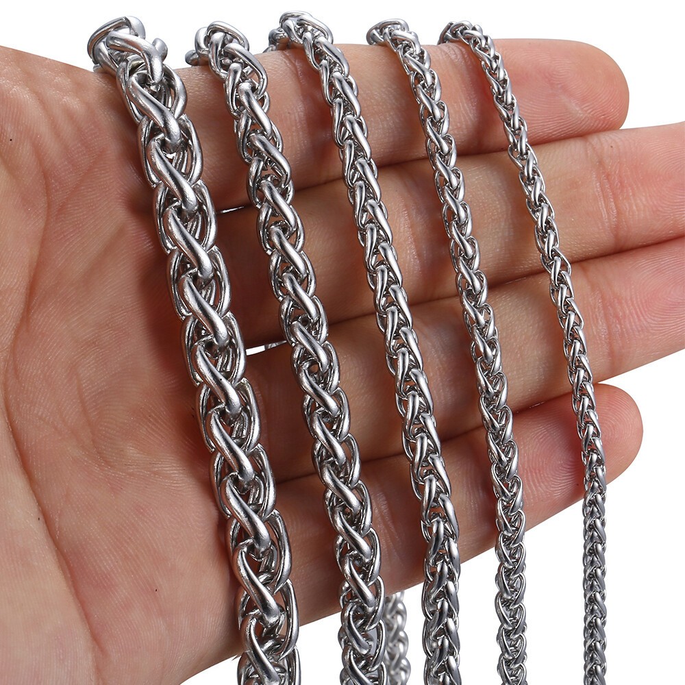 3/4/5mm Braided Wheat Chain Silver 316L Stainless Steel Men Women Necklace