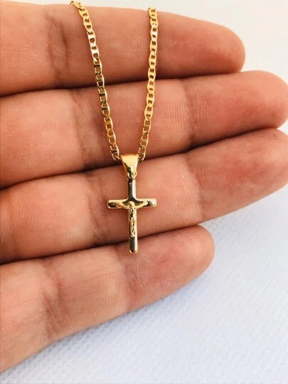 Crucifix Necklace 14K Pendant Chain GF Charm Gifts Religious Elegance Stelish