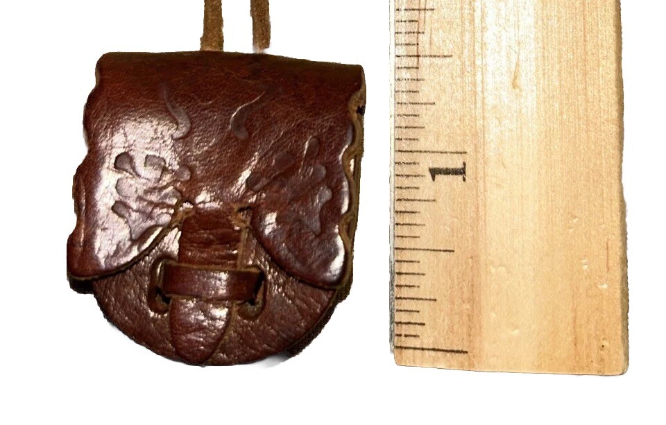 Mini Brown Leather Embossed Purse Pendant Necklace