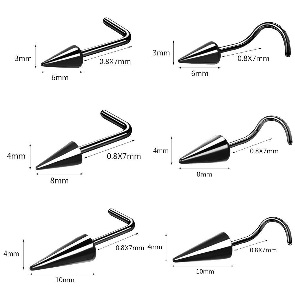 6 Pcs/lot 20g Stainless Steel Spike Nose Stud L/S-Shape Nostril Piercing 6-10MM
