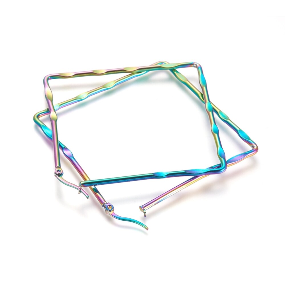 Stainless Steel Geometric Hoop Earrings Rhombus 12 Gauge 78×77 2mm 1×0.6mm A201