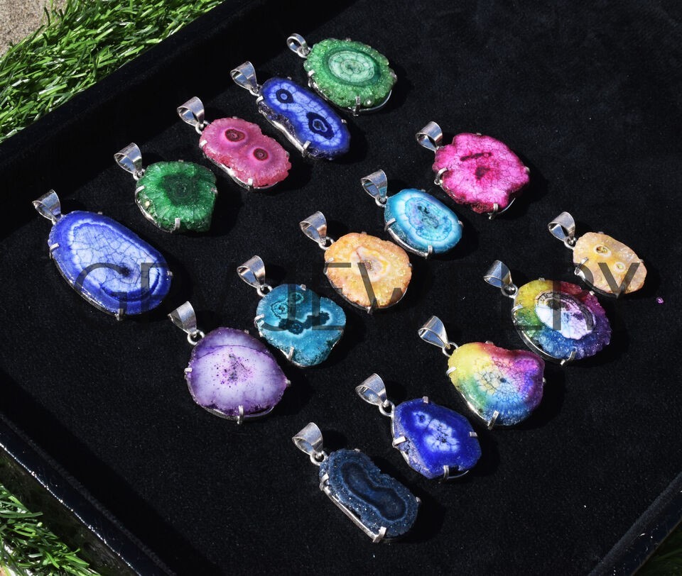 1-500 Pcs Mixed Solar Quartz Pendant Wholesale Lot Bulk: Silver Plated WH-12