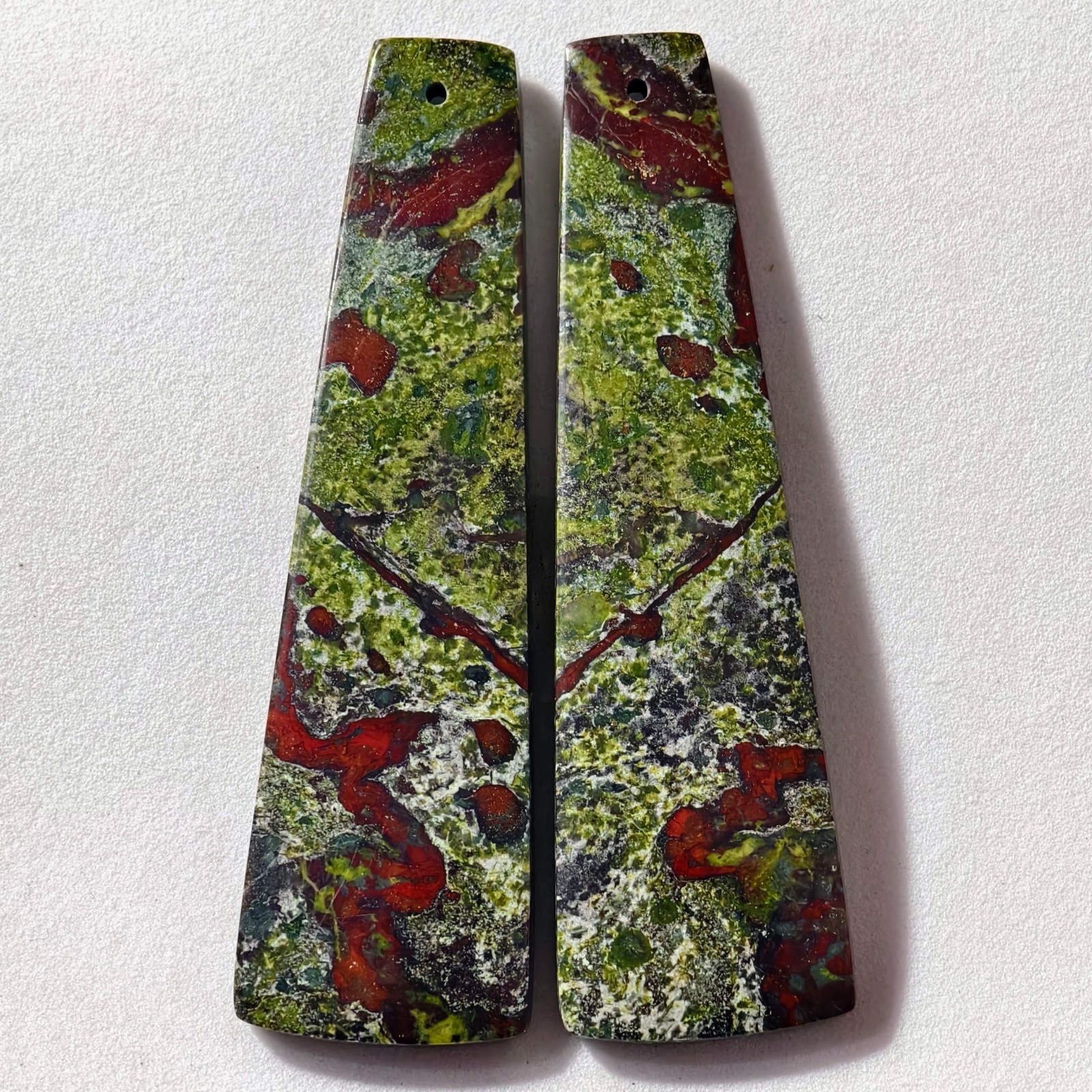 87 Cts Natural Dragon Blood Jasper Drilled Pair Cabochon Gemstone 58.5 X 17 MM