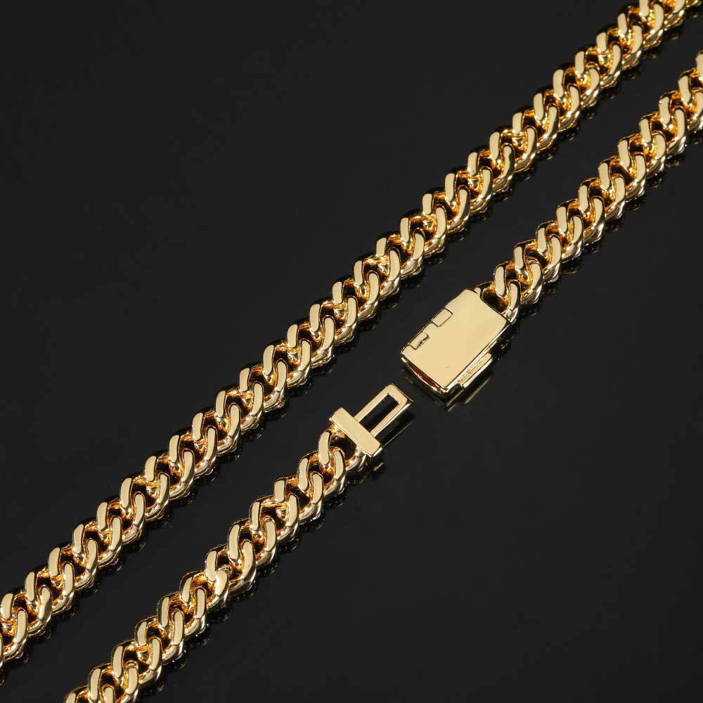 8MM Miami Cuban Link Chain Iced CZ Out Necklace Gold Plated Stainless Steel