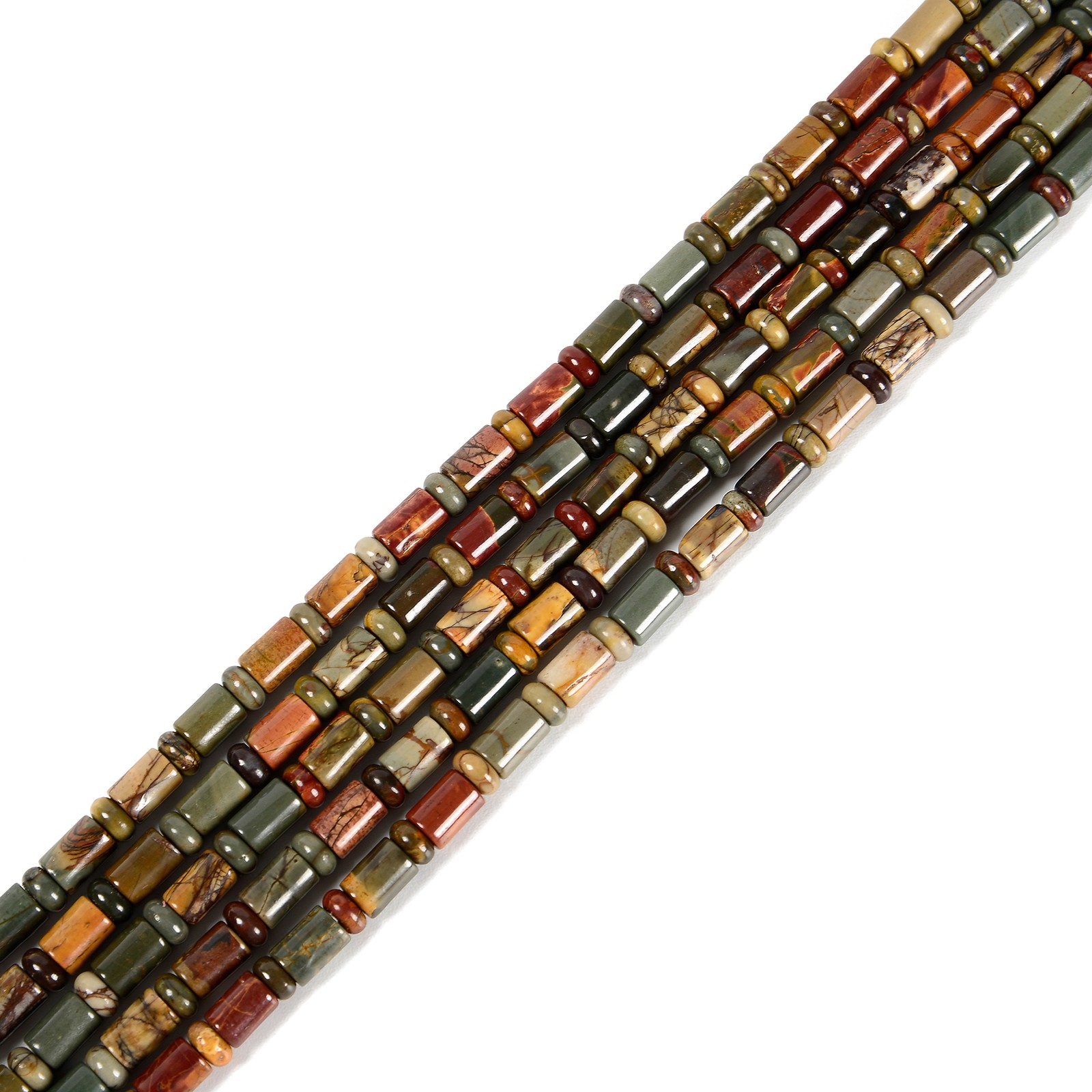 Natural Red Creek Jasper Cylinder Tube with Rondelle Beads 6x9mm 15.5” Strand