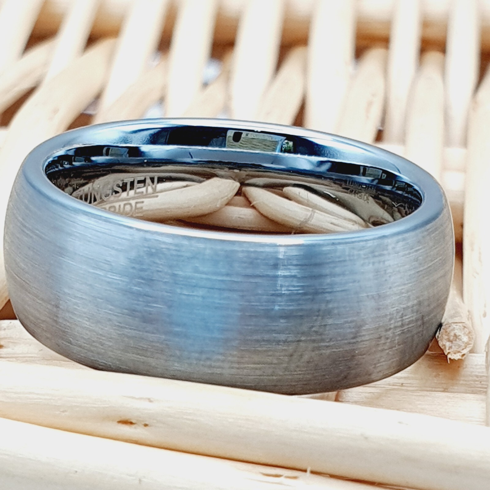 Matte Satin Brushed Silver Ring Domed Edges Tungsten Carbide Comfort-Fit Band