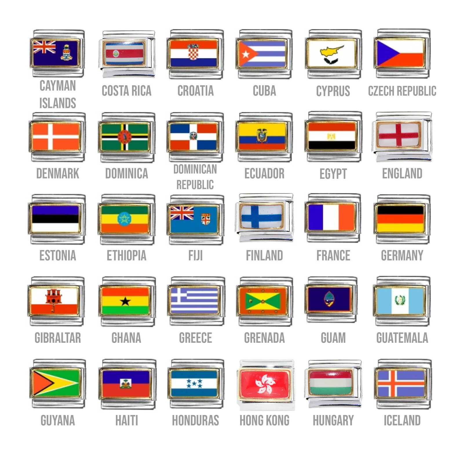 World flags Countries A-J 9mm Italian charms fits classic italian charm bracelet