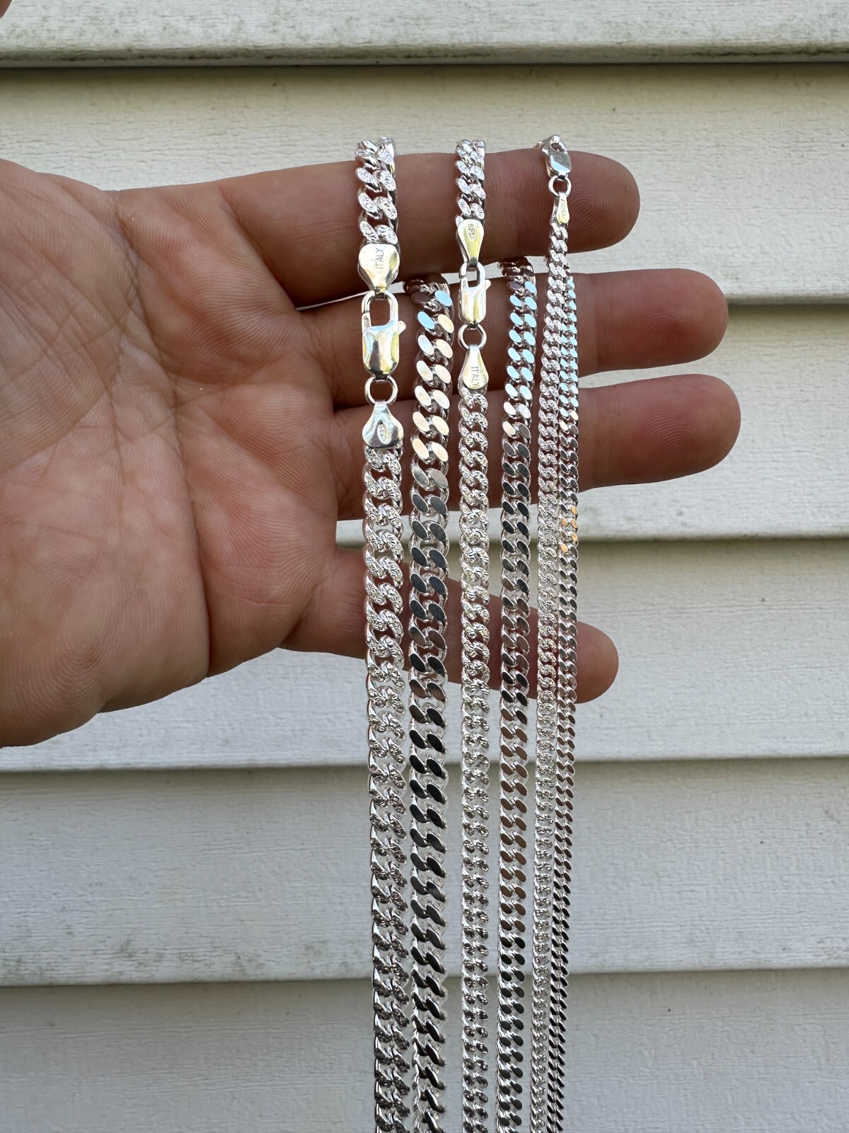 Miami Cuban Chain Diamond Cut Real 925 Sterling Silver Bracelet Necklace 3-7mm