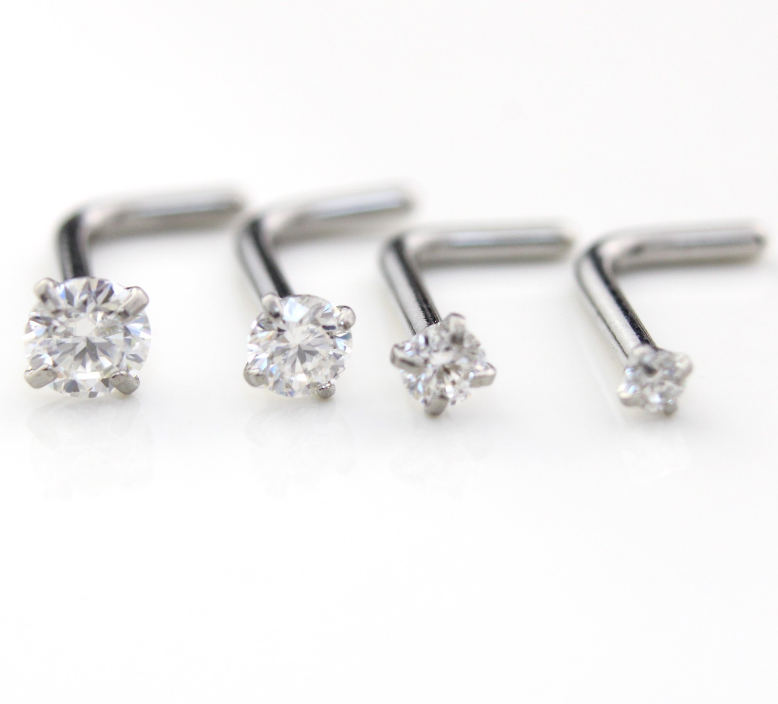 Moissanite L-Shape Nose Ring Silver Stud 18G 20G Surgical Steel Gold PVD