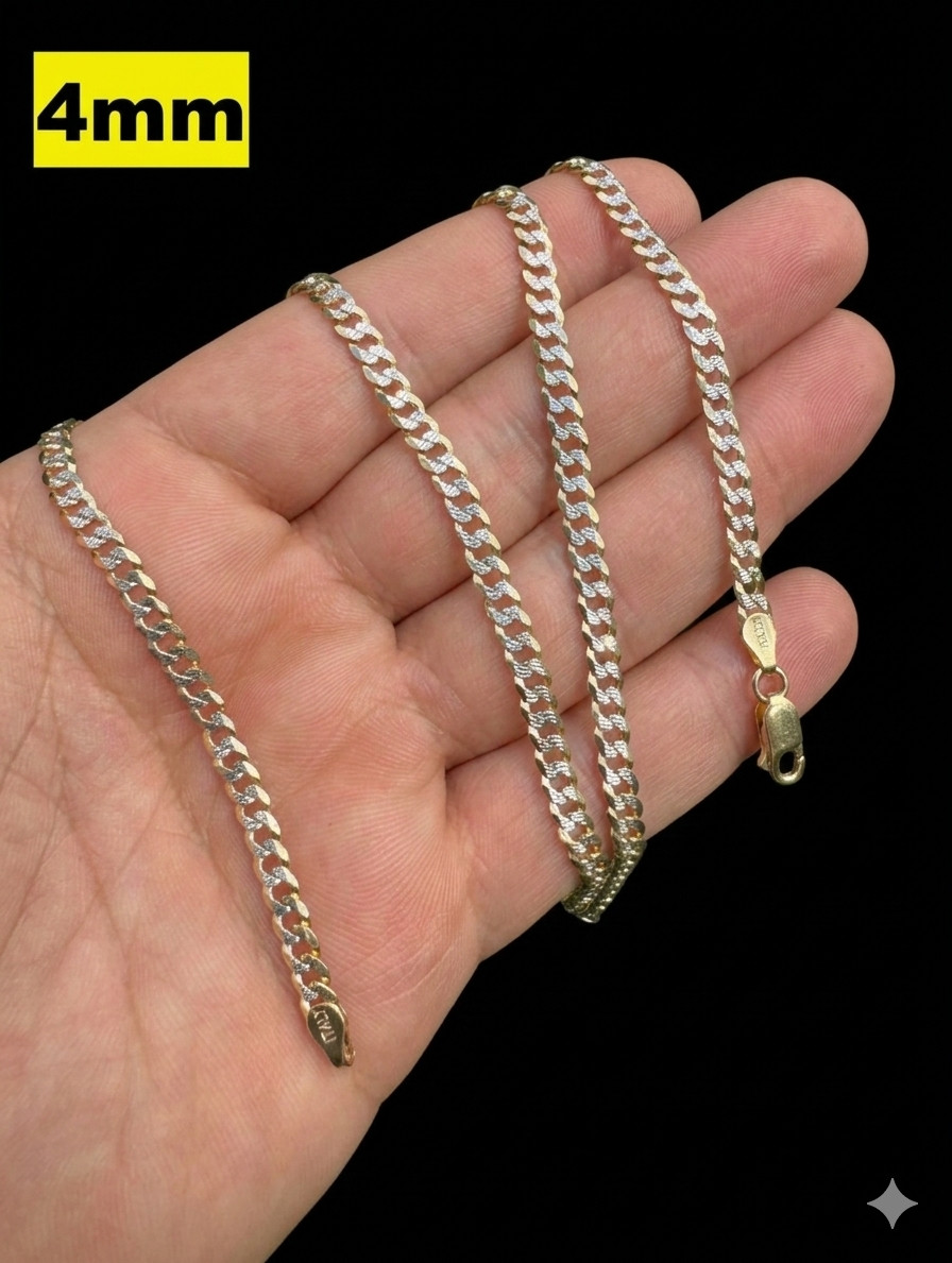 Men’s Cuban Chain Real 14k Gold Plated Solid 925 Silver Hip Hop ITALY 3-10mm