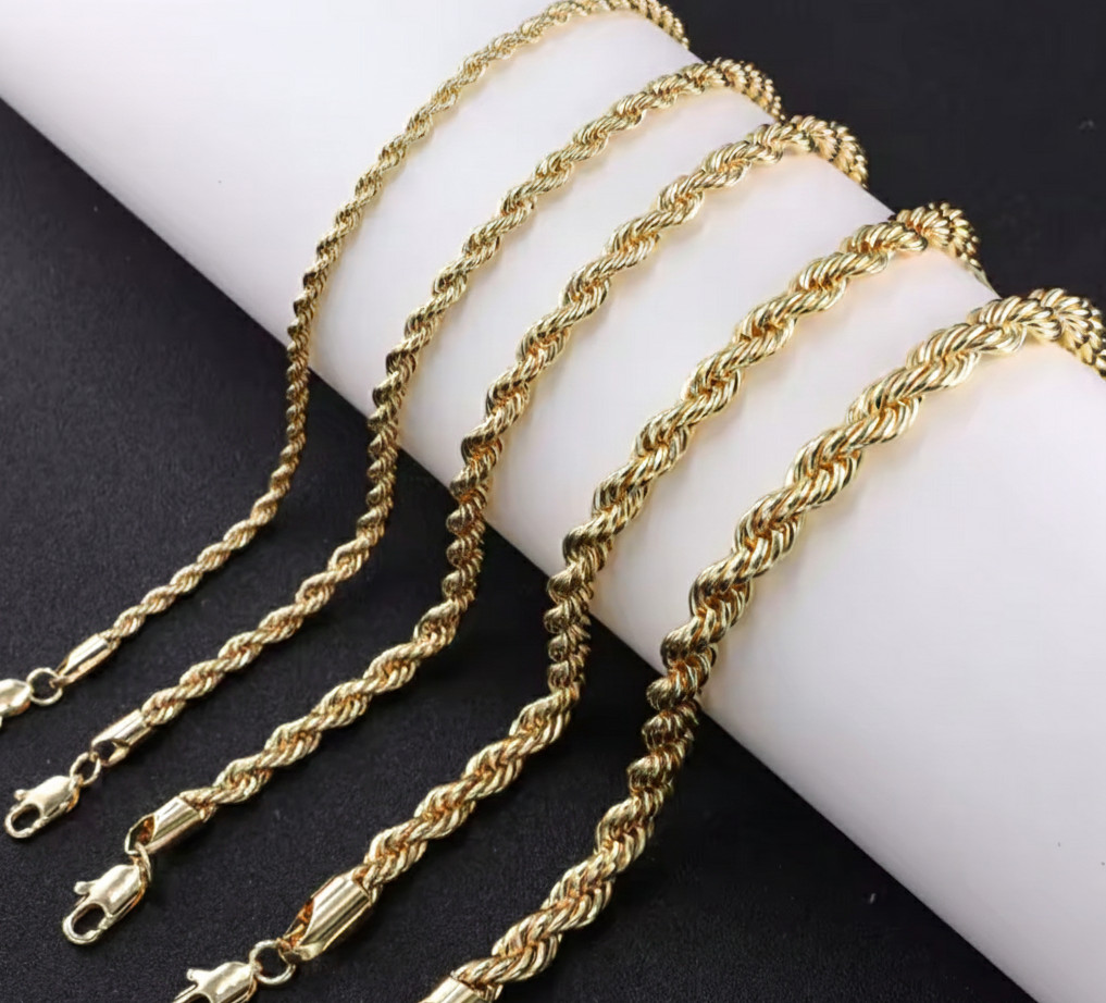 14k Gold Filled Rope Chain 3mm-6mm Necklace 18-24″ Men Women