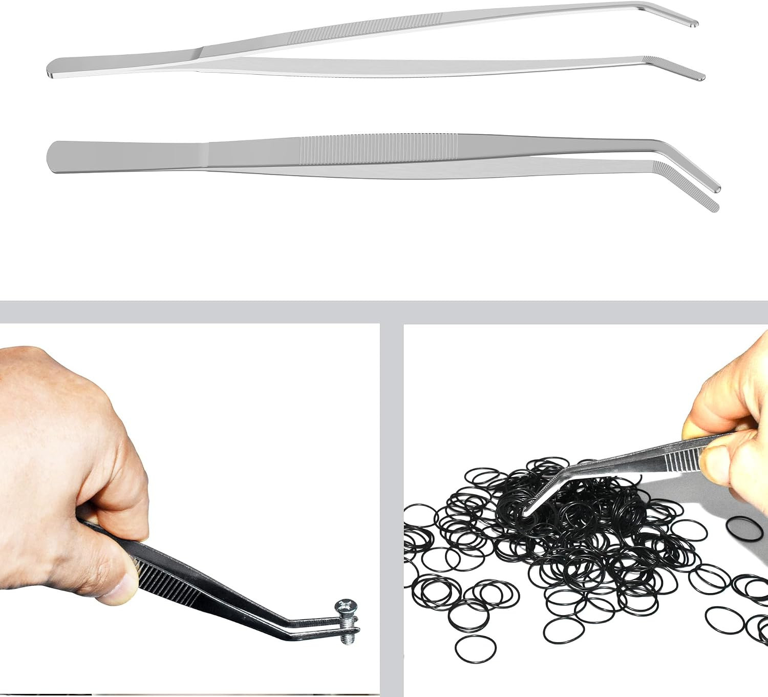 5 PCS 5″ Stainless Steel Tweezers, Curved Blunt, 3/64″ Thick | Round Serrated Ti