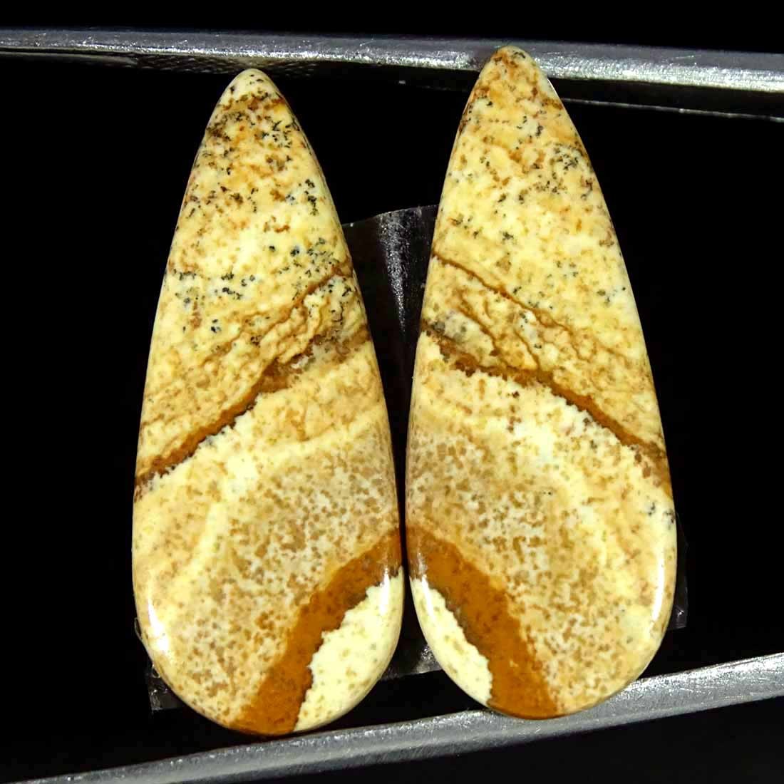 14.60Cts Natural Picture Jasper Cabochon Loose Gemstone Pair 11x26x3mm Pear